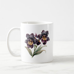 Wunderschöne vintage-lila und schwarze Orchidee Kaffeetasse