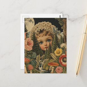 Wunderschöne Vintage-Puppen-Collage Postkarte