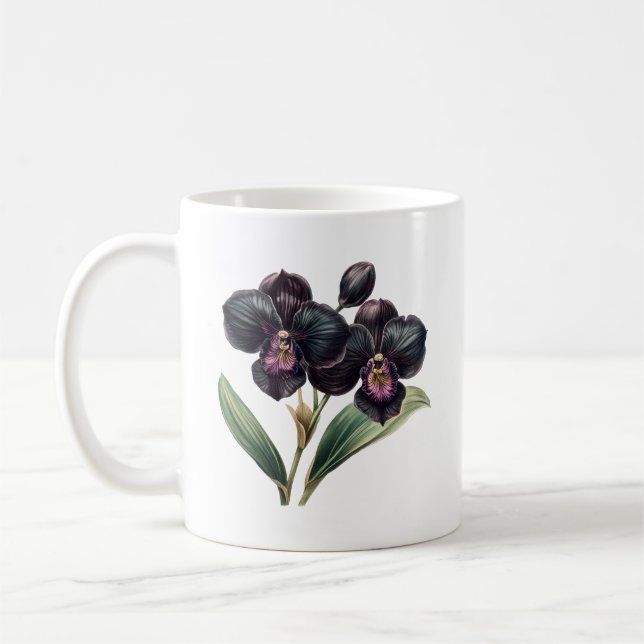 Wunderschöne, Vintage Schwarz-Zwergorchidee Kaffeetasse (Links)