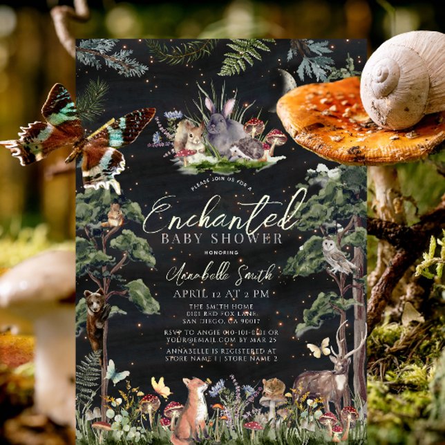 Wunderschöne Waldtierdusche Einladung (Enchanted Forest Woodland Animals Baby Shower Invitation)