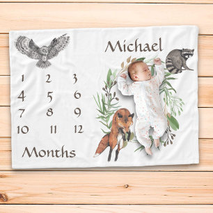 Wunderschöne Waldtiere Fox Milestone Keepake Fleecedecke