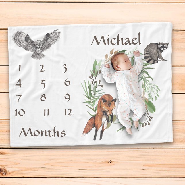 Wunderschöne Waldtiere Fox Milestone Keepake Fleecedecke (Von Creator hochgeladen)