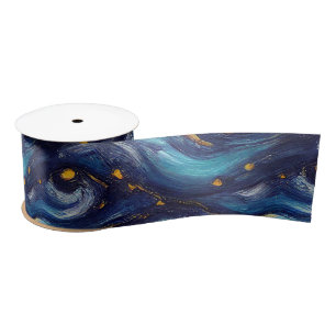 Wunderschöne Wasserfarbe Blaue Sternennacht Gemalt Satinband