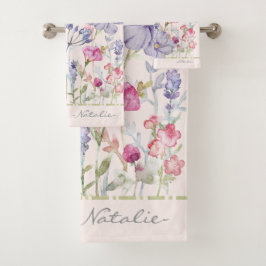 Wunderschöne Wasserfarbe-Blumen in rosa Pastell mi Badhandtuch Set