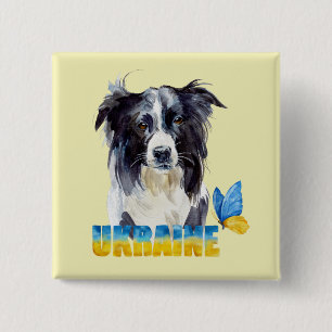 Wunderschöne Wasserfarbe Ukraine Hund und Schmette Button