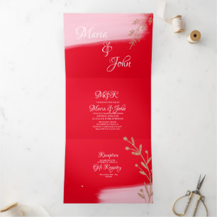Wunderschöne Weihnachts-Roségold-Zweige Rote Hochz Dreifach Gefaltete Einladung