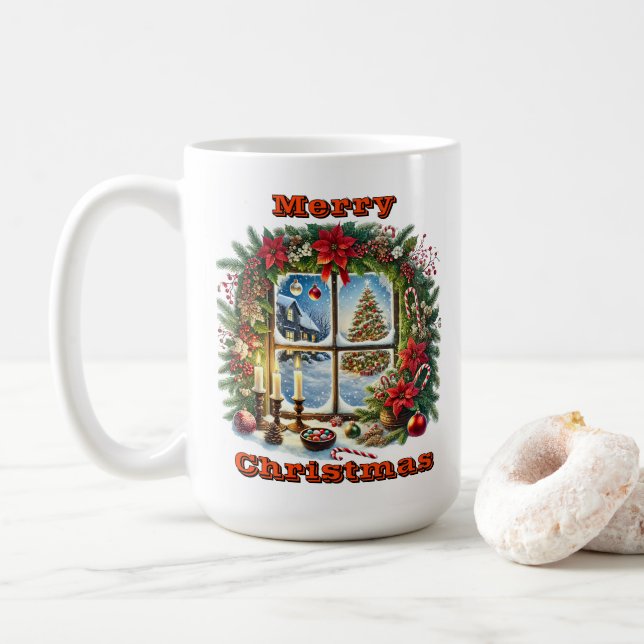 Wunderschöne Weihnachtsfensterwelt Kaffeetasse (Mit Donut)