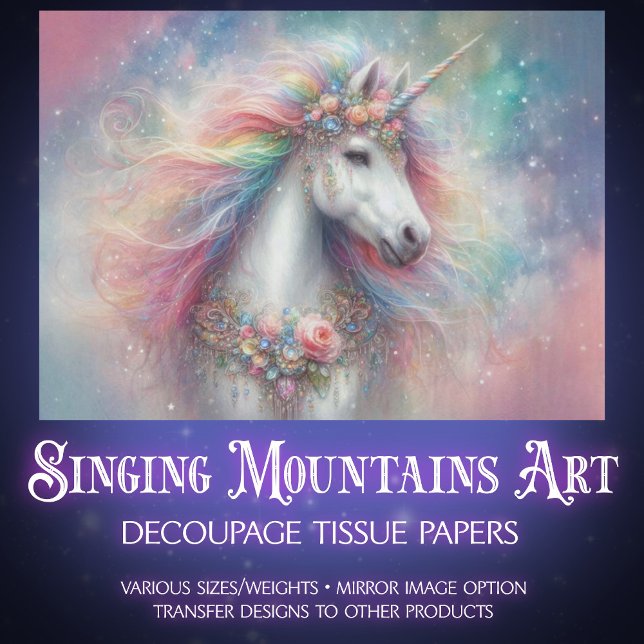 Wunderschöne weiße Einhorn-Regenbogenmähne-Decoupa Seidenpapier (Von Creator hochgeladen)