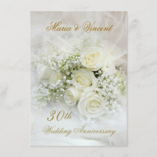 Wunderschöne weiße Rosen 30. Hochzeitstag Einladung