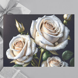 Wunderschöne weiße Rosen mit goldenen Details Seidenpapier