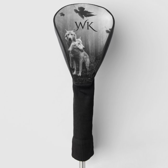 Wunderschöne Wölfe Schwarz und Weiß Leaf uns allei Golf Headcover (Vorderseite)