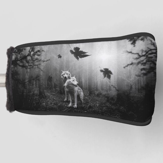 Wunderschöne Wölfe Schwarz und Weiß Leaf uns allei Golf Headcover (Vorderseite)