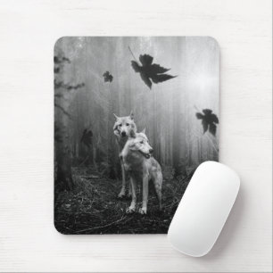 Wunderschöne Wölfe Schwarz und Weiß Leaf uns allei Mousepad