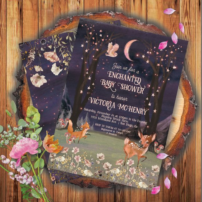 Wunderschöne Woodland Moonlight Babydusche Einladung (Von Creator hochgeladen)