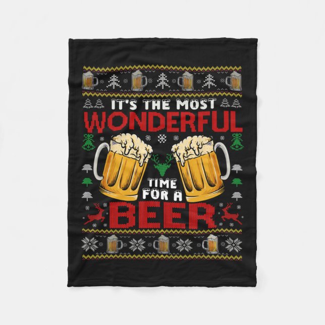 Wunderschöne Zeit für ein Bier hässlich Weihnachts Fleecedecke (Vorderseite)