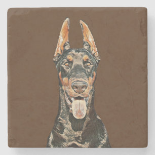 Wunderschöner bemalter Dobermann-Pinscher Marmor-U Steinuntersetzer