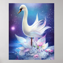 Wunderschöner Fantasy White Swan mit Blume