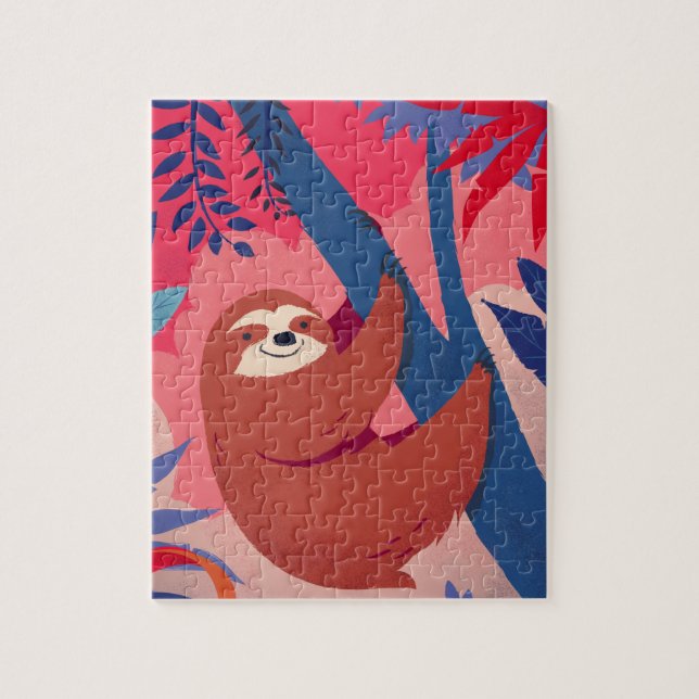 Wunderschöner Faulenzer im rosafarbenen Dschungel Puzzle (Vertikal)