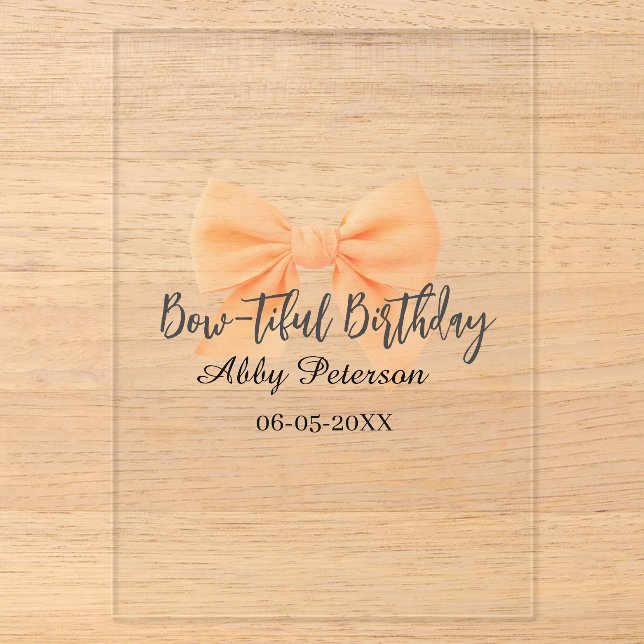 Wunderschöner Geburtstag orange Schleife Name Datu Acryleinladungen (Vorderseite)