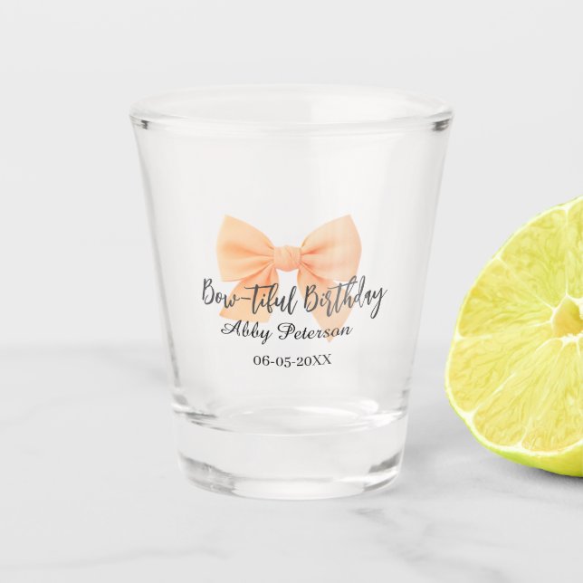 Wunderschöner Geburtstag orange Schleife Name Datu Schnapsglas (Vorderseite)