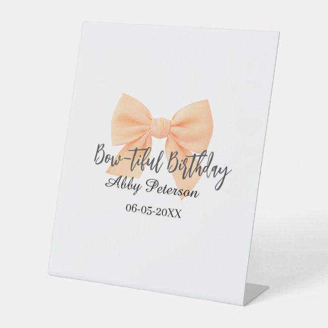 Wunderschöner Geburtstag orange Schleife Name Datu Sockelschild (Vorderseite)