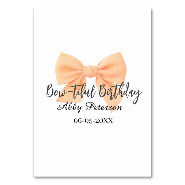 Wunderschöner Geburtstag orange Schleife Name Datu Tischnummer (Vorderseite)