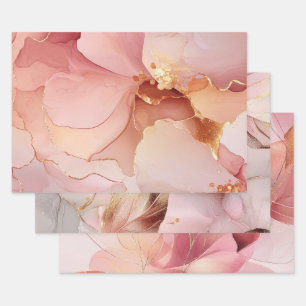 Wunderschöner goldener Blush-Rosa-Blumen-Brautstra Geschenkpapier Set
