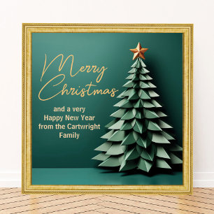 Wunderschöner Grün-Gold-Frohe Weihnachtsbaum Party Poster