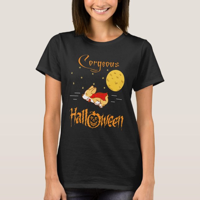 Wunderschöner Halloween-Corgi mit fliegendem Vampi T-Shirt (Vorderseite)