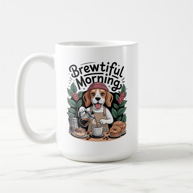 Wunderschöner Morgen Lustiger Barista-Beagle-Kaffe Kaffeetasse (Links)