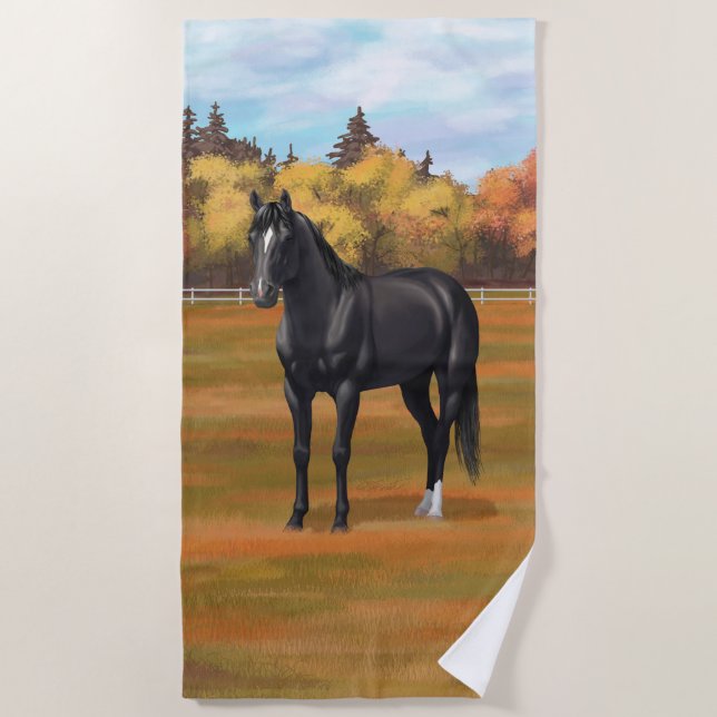 Wunderschöner Pferdehengst aus dem Schwarzen Viert Strandtuch (Vorderseite)