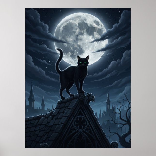 Wunderschöner schwarzer Katzensitzender-in-den-Wol Poster (Vorne)