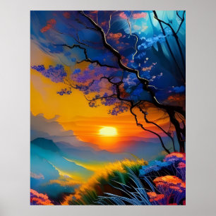 Wunderschöner Sonnenaufgang über dem Teich  Poster