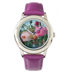 Wunderschöner und eleganter Vintage-Rosen-Druck Armbanduhr