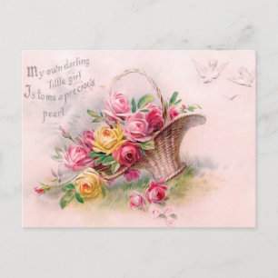 Wunderschöner viktorianischer Korb mit rosa und ge Postkarte