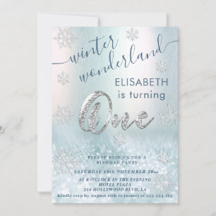 Wunderschöner Wintergarten Glitzer 1. Geburtstag Einladung