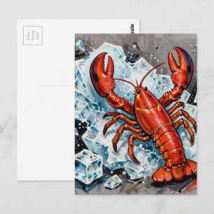 Wunderschöner wütender Maine-Hummer, der Eisblöcke Postkarte