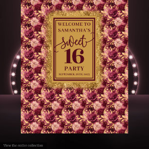 Wunderschönes 16 . Geburtstag Blush Burgundy Gold Wandteppich
