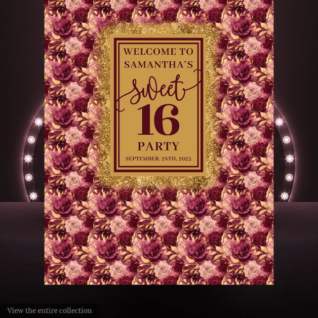 Wunderschönes 16 . Geburtstag Blush Burgundy Gold  Wandteppich (Gorgeous Sweet Sixteen Blush Burgundy Gold Banner Tapestry)