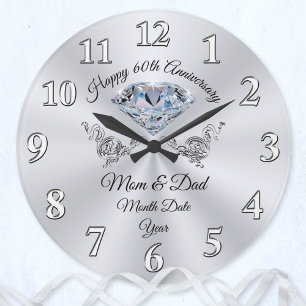 Wunderschönes 60. Jubiläumsgeschenk für Eltern Große Wanduhr