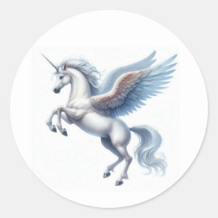 Wunderschönes Aufbäumendes Weißes Pegasus-Stickerb Runder Aufkleber
