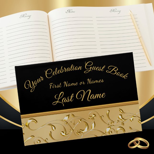 Wunderschönes Black and Gold Gästebuch, personalis Gästebuch (50th wedding anniversary guest book. Black and Gold Guest Book. Golden Anniversary Guest Book.)