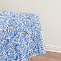 Wunderschönes Blau-Weiß-Blumen-Paisley-Kunstmuster