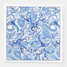 Wunderschönes blau-weißes florales Paisley-Kunstmu