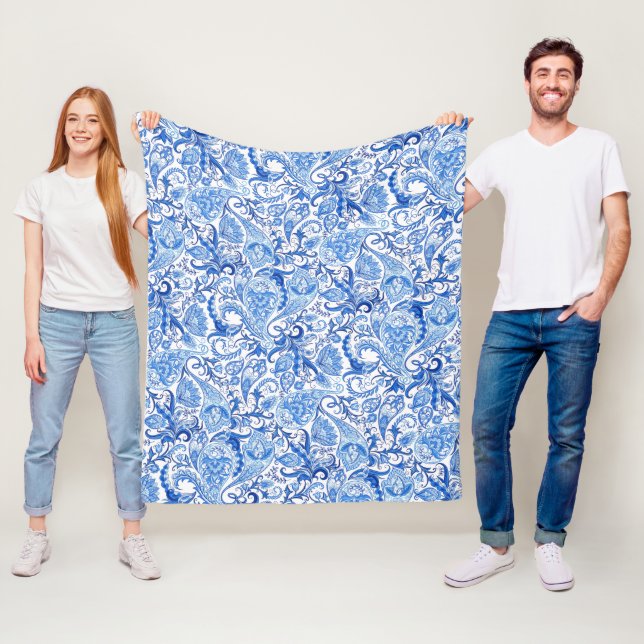 Wunderschönes blaues Floral Paisley Kunstmuster Fleecedecke (Beispiel)