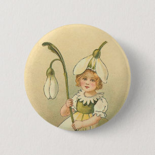 Wunderschönes Blumenmädchen Vintage Ostern Button