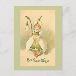 Wunderschönes Blumenmädchen Vintage Ostern Feiertagspostkarte