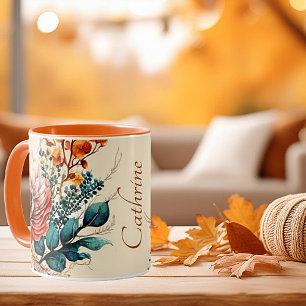 Wunderschönes Boho-Herbstbouquet personalisiert Tasse