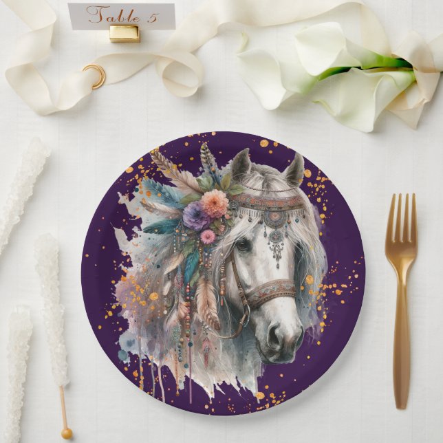 Wunderschönes Boho-Pferd Pappteller (Hochzeit)