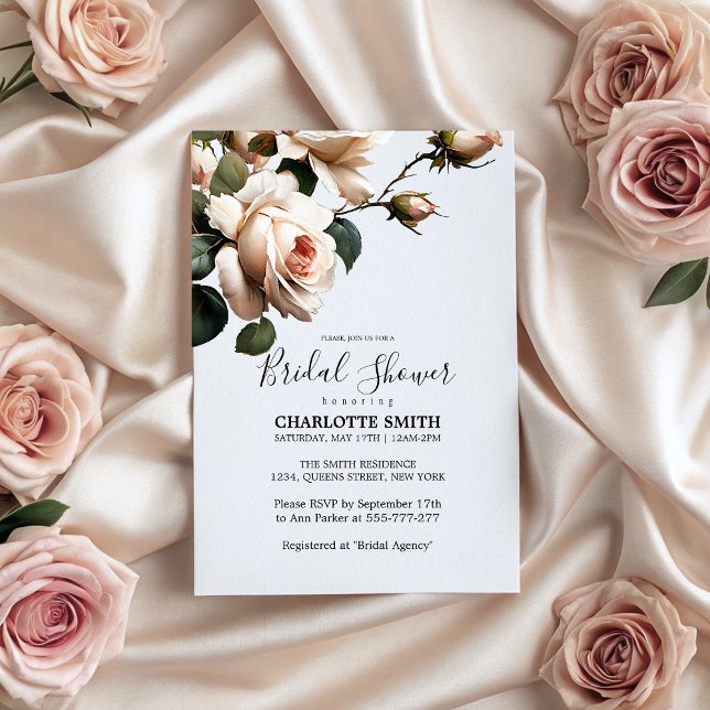 Wunderschönes Brautparty für die Rose von Rostbeig Einladung (Gorgeous Blush Beige Oil Rose Bridal Shower Invitation)